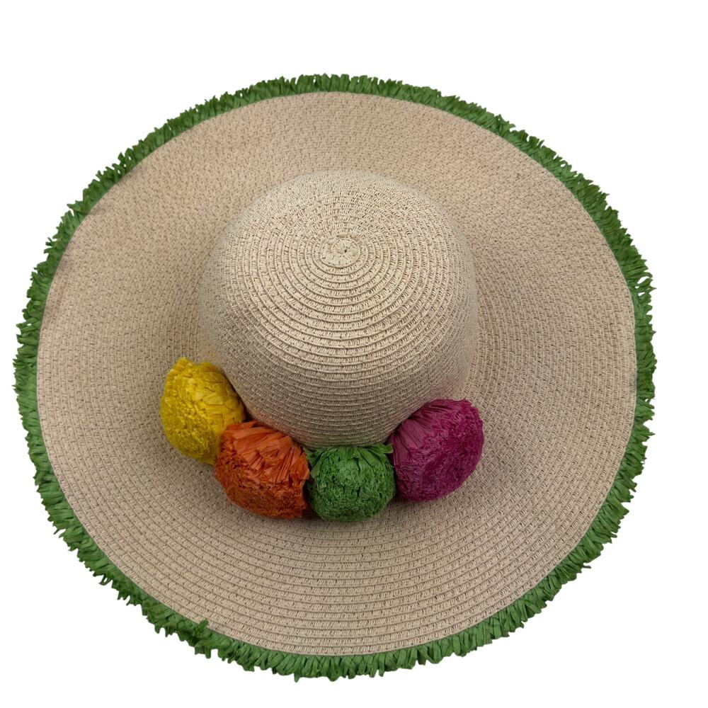 Magid Hats Straw/Paper Textured Flower Embellished Pool Beach Resort Sun Hat O/S - Picture 5 of 8